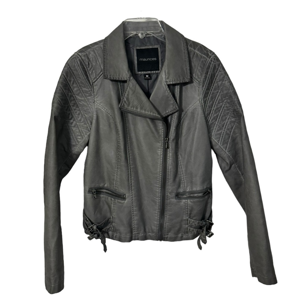 Maurices Gray Distressed Moto Faux Leather Vegan Jacket Size Medium